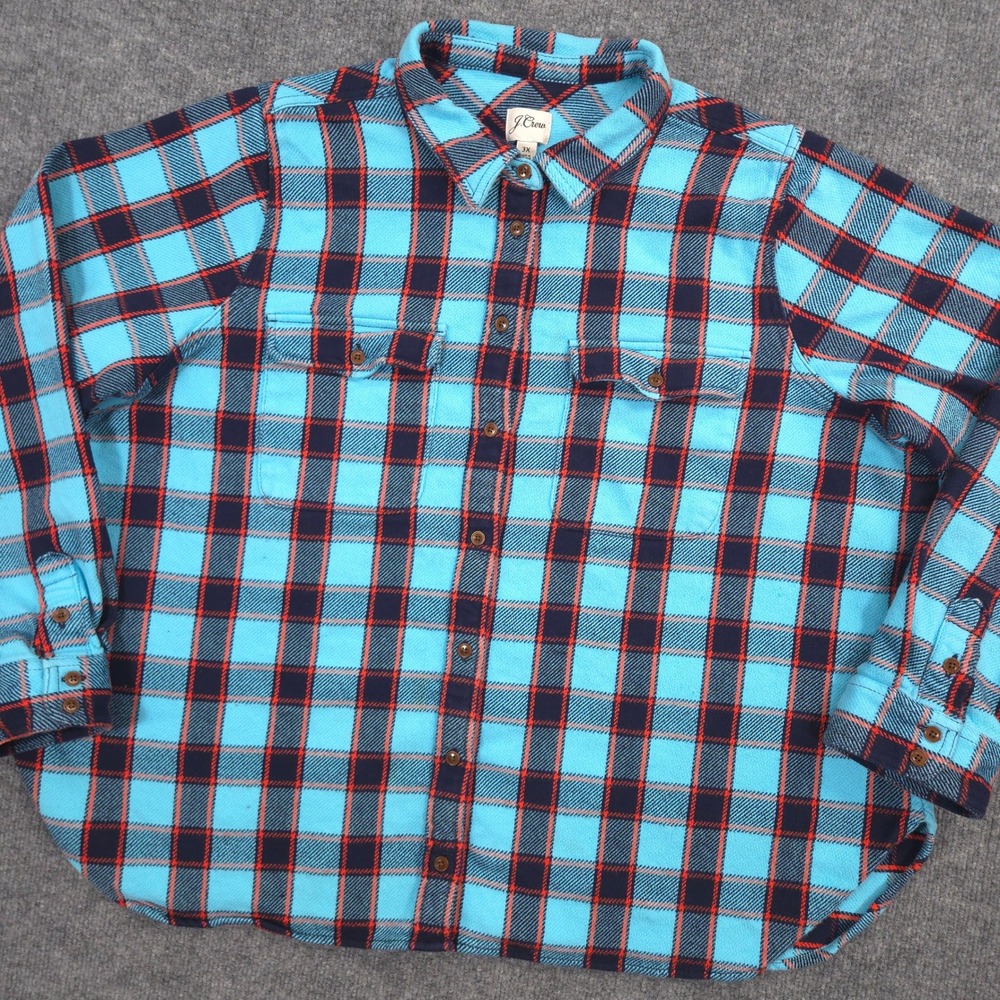 J Crew Flannel Shirt Jacket Womens 3X Blue Red Stanton Plaid Heavyweight Shacket - Picture 2 of 10
